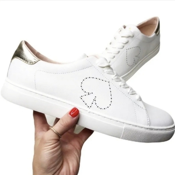 Kate Spade White and Gold Women's Sneakers Size 8B - Picture 1 of 6